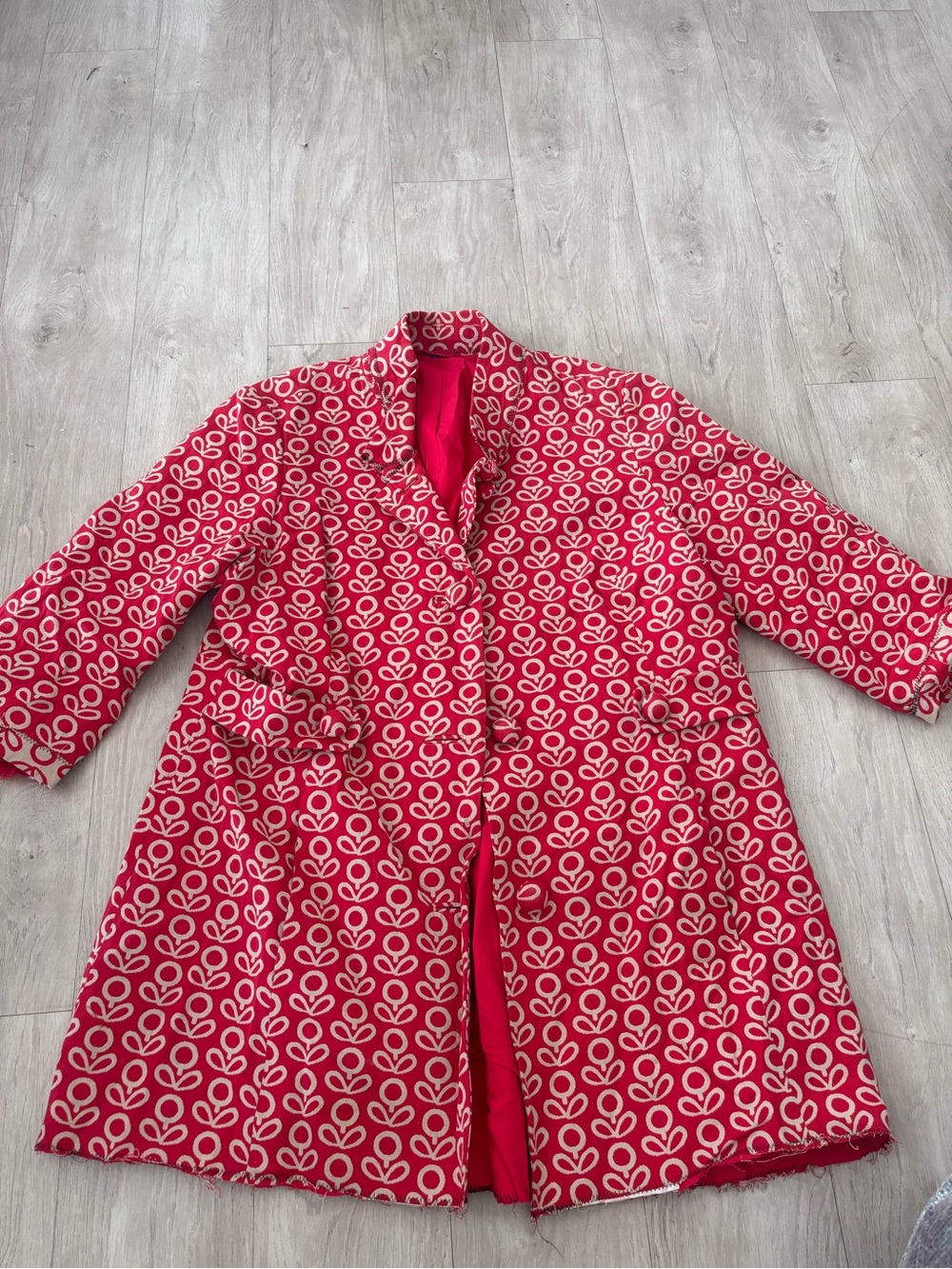 Women’s Red Patterned Mid-Length Coat